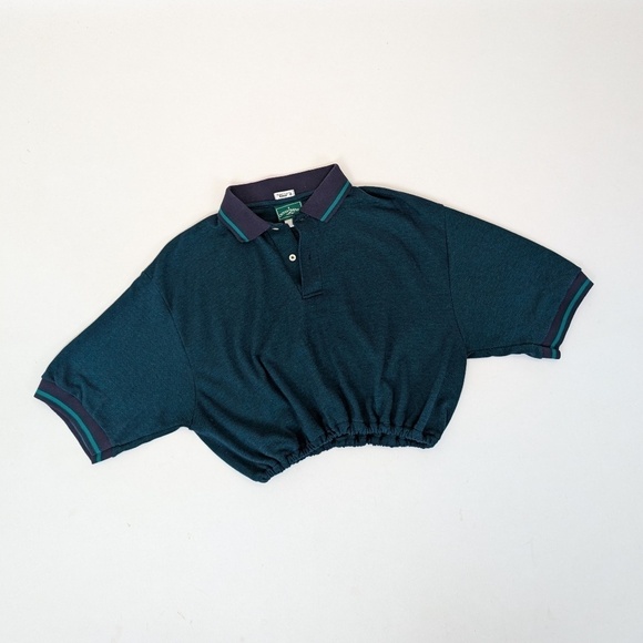 Cropped Tennis Collared T-shirt Pony Shirt Short Sleeve 3/4 Button Up - Picture 8 of 12